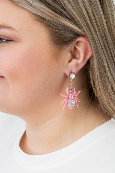 Spider Earrings, Pink