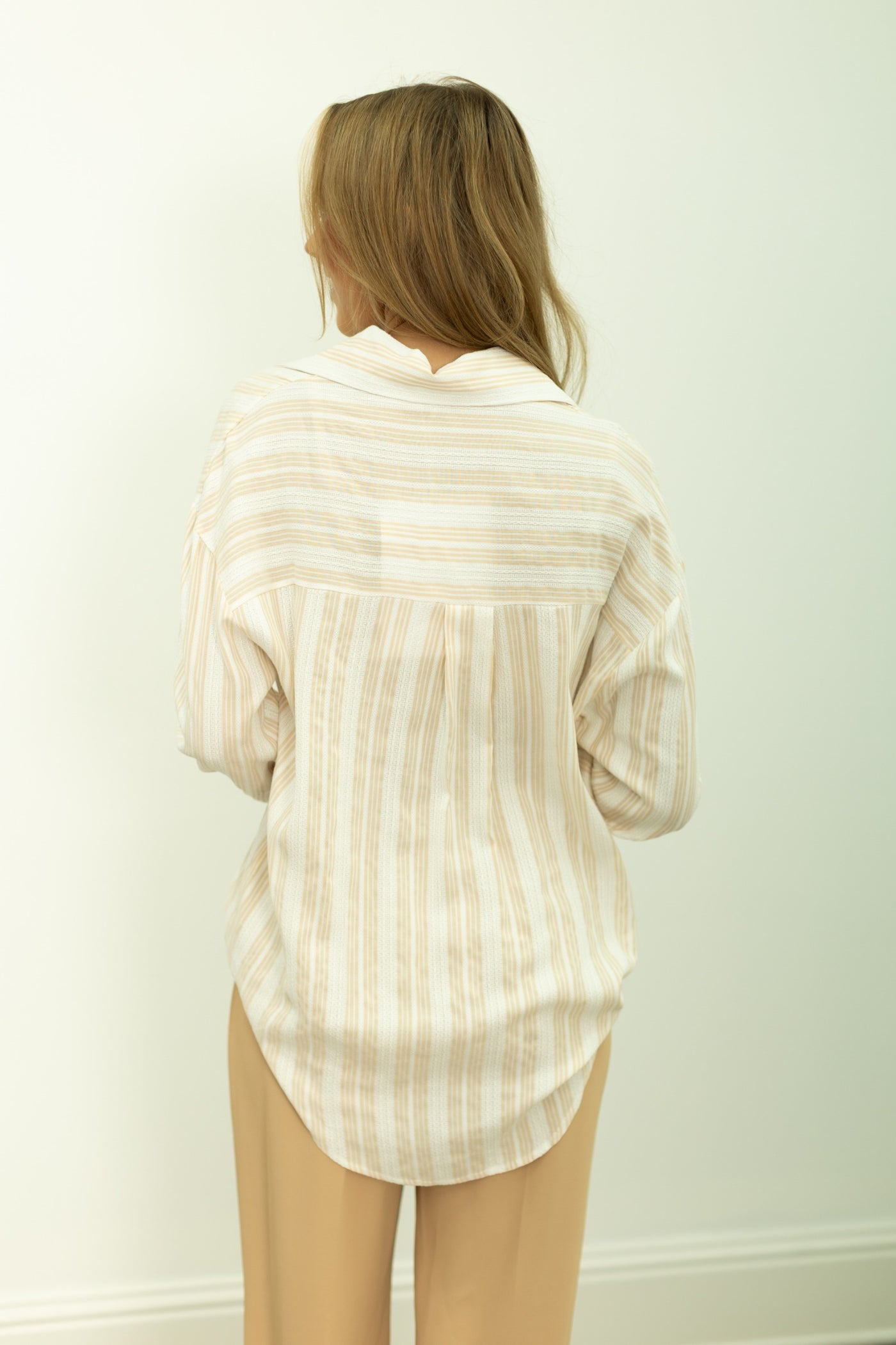 Kathryn Classic Button-Up, Beige Stripes