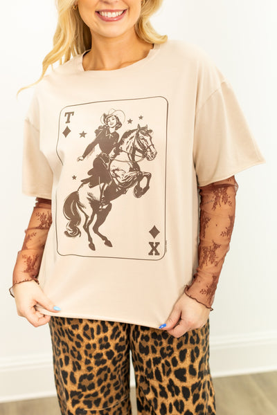 Queen Card on Beige Tee Shirt