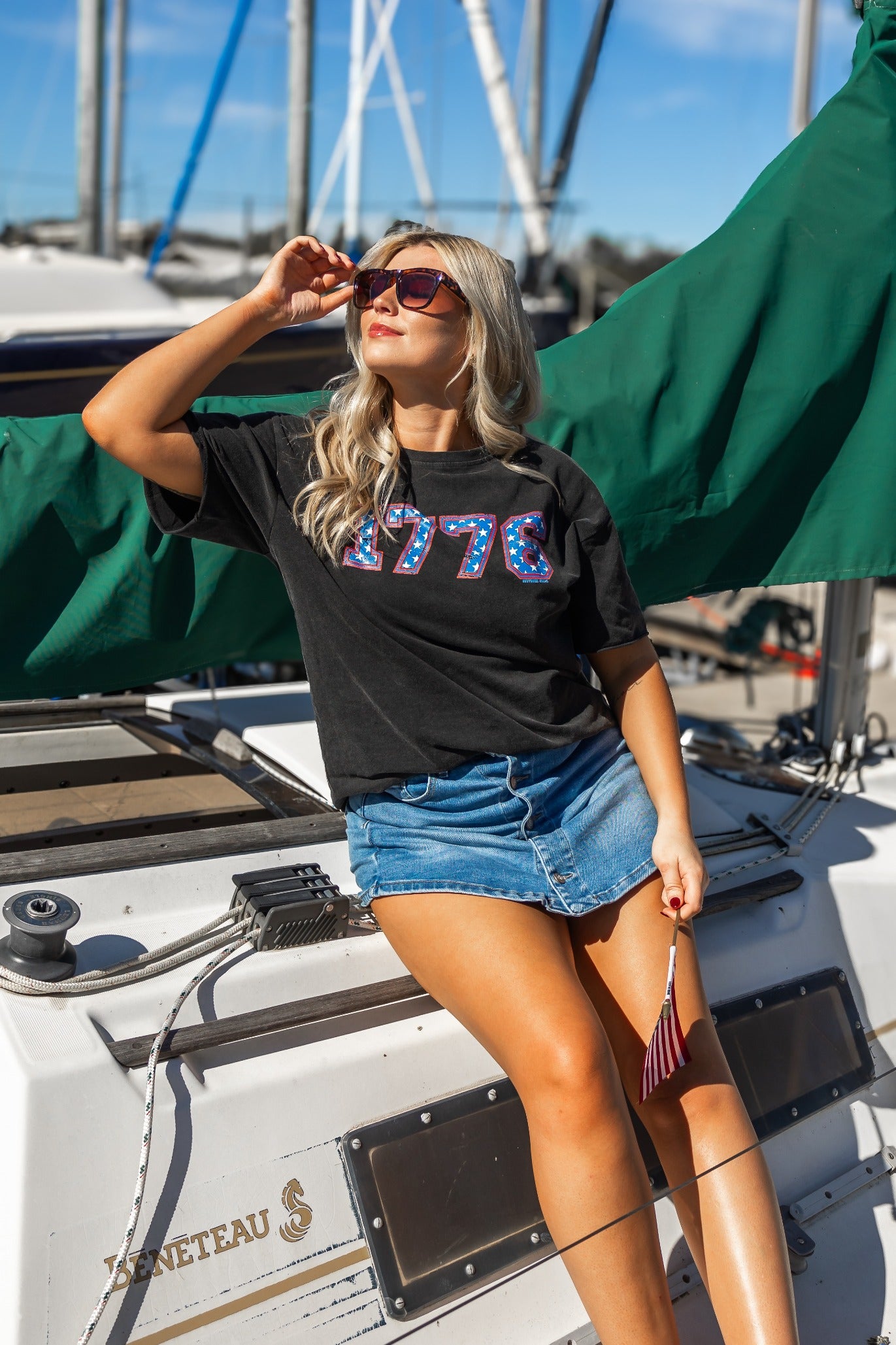 1776 On Black Wash Relaxed Fit Tee