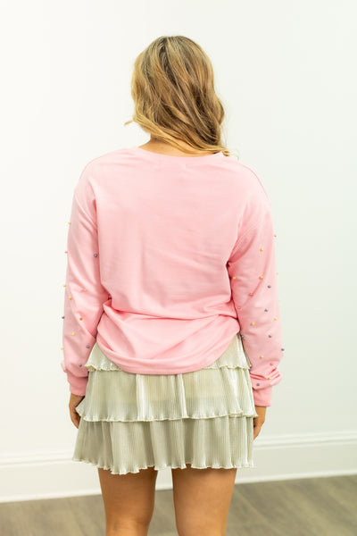 Christmas Cookie Patch on Pink Long-Sleeve Shirt