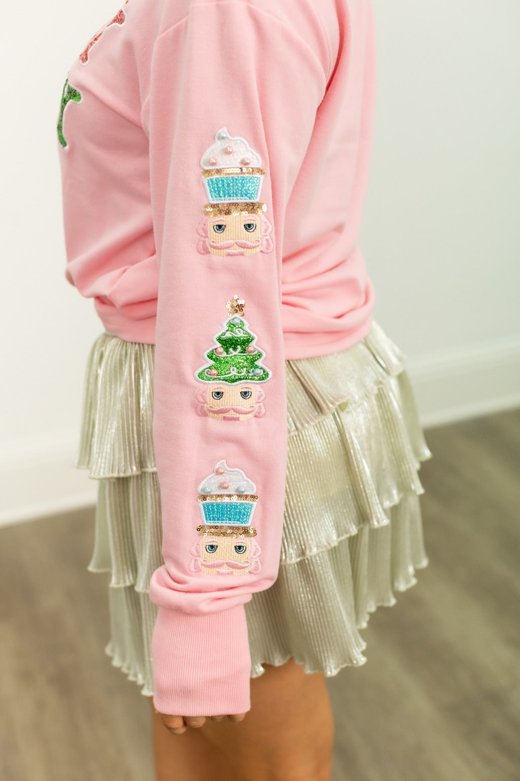 Sequin "Holly Jolly" on Pink Sweatshirt