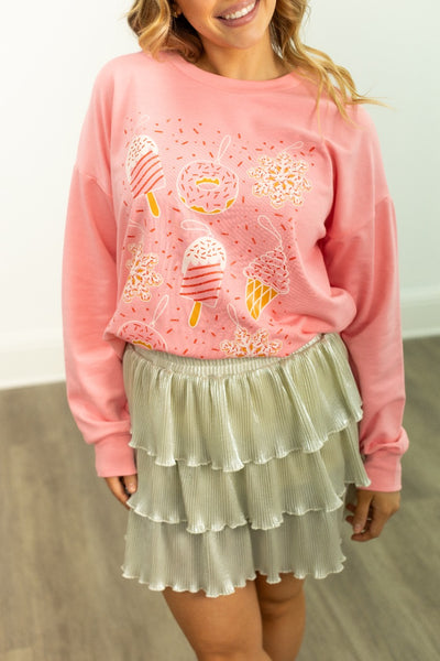 Sweet Christmas Ornaments on French Terry Crewneck, Pink