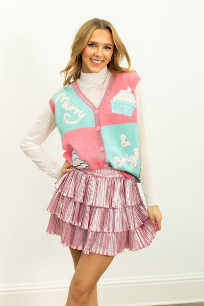 Glitter "Merry & Bright" Sweater Vest