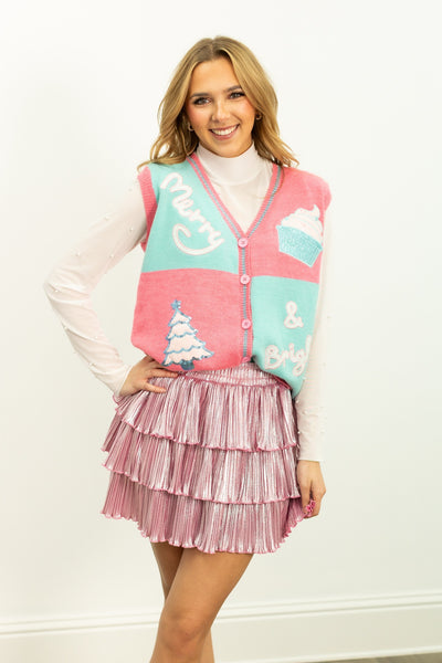 Glitter "Merry & Bright" Sweater Vest