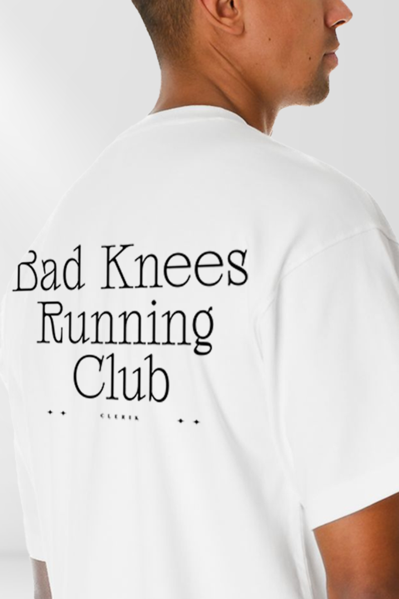 Bad Knees Running Club on White Box Tee