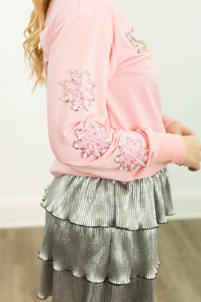 Pearl "Merry" on Pink Sweatshirt
