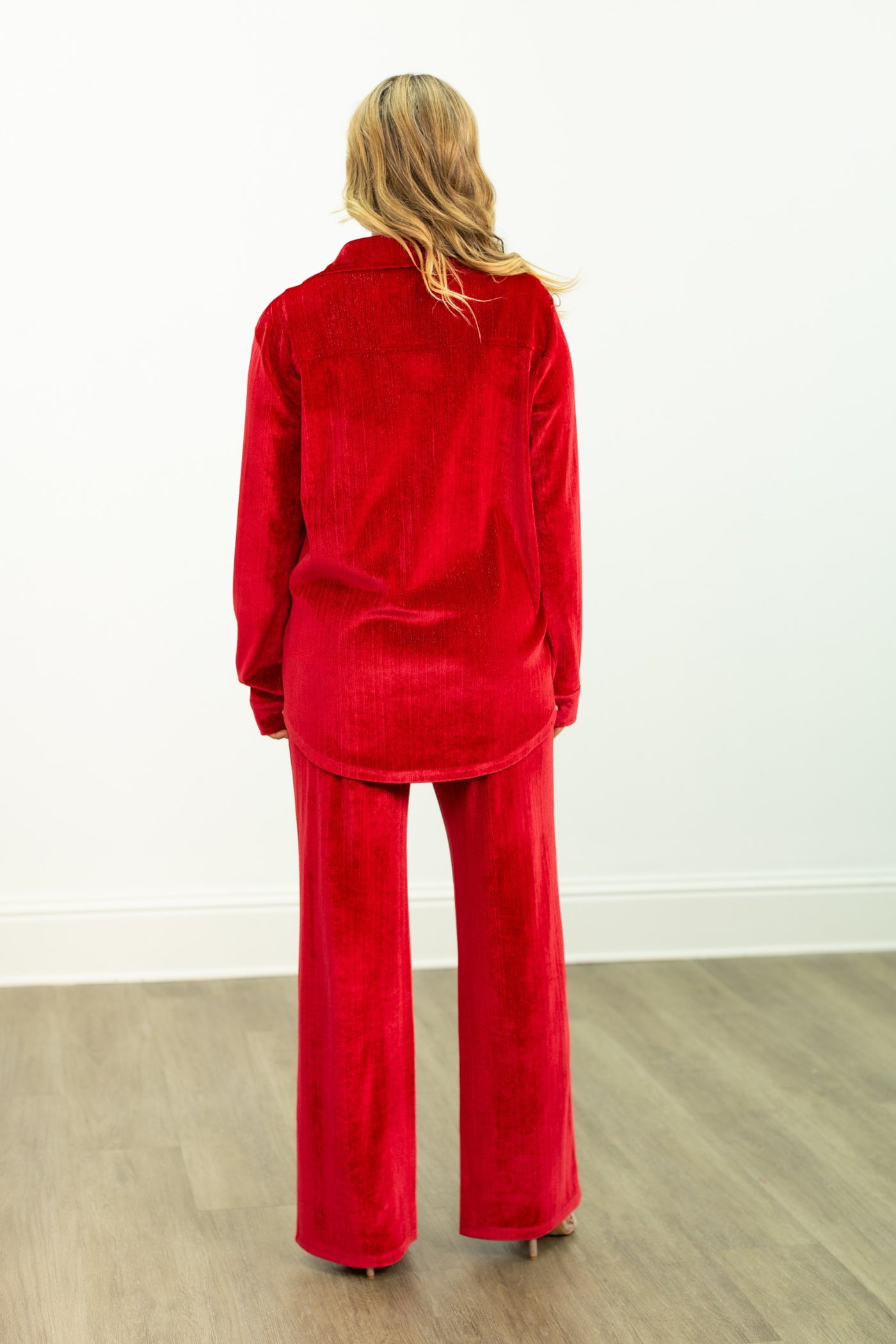 Velvet Button-Up Top, Red