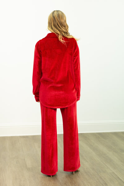 Velvet Button-Up Top, Red