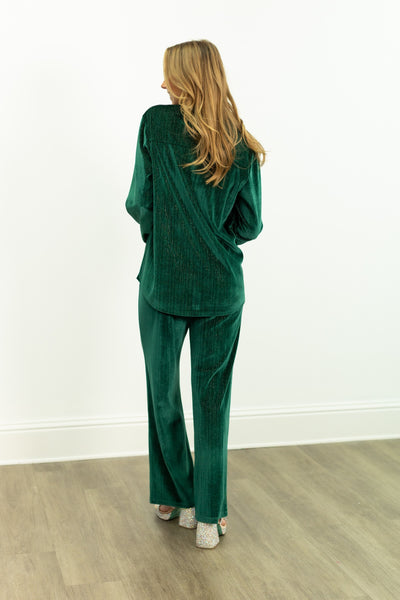 Velvet Straight-Leg Pants, Green