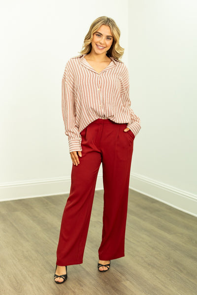 Pleat-Front Trousers, Maroon