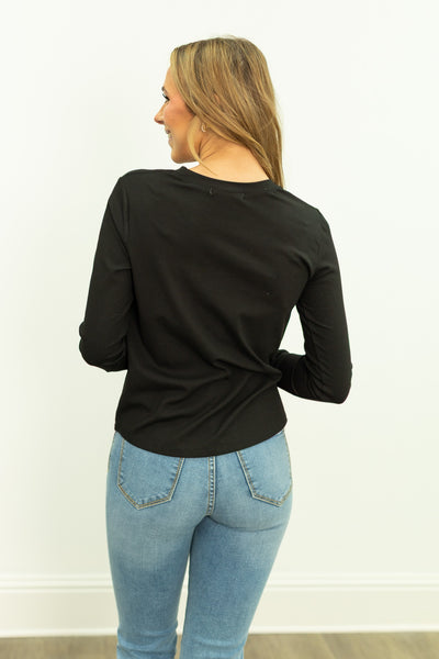 Ribbed Long-Sleeve Top, Black
