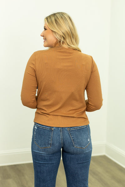 Ribbed Long-Sleeve Top, Mocha