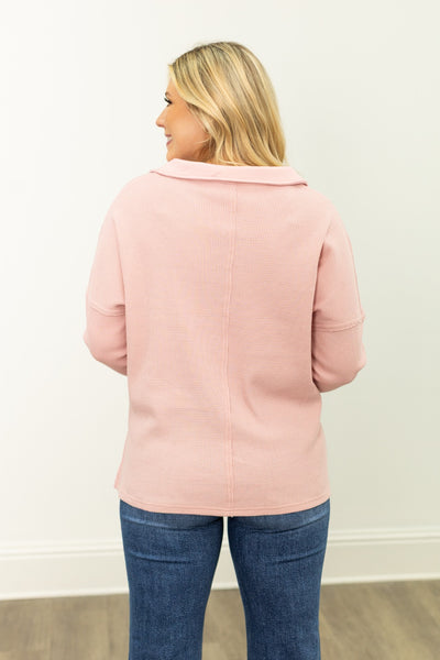 Waffle Knit Top, Pink