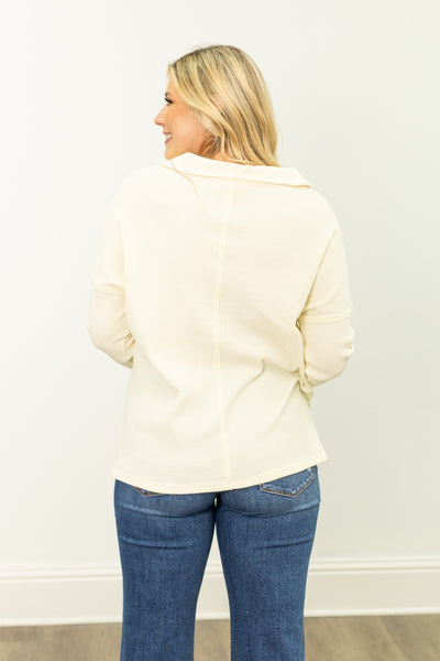Waffle Knit Top, Ivory