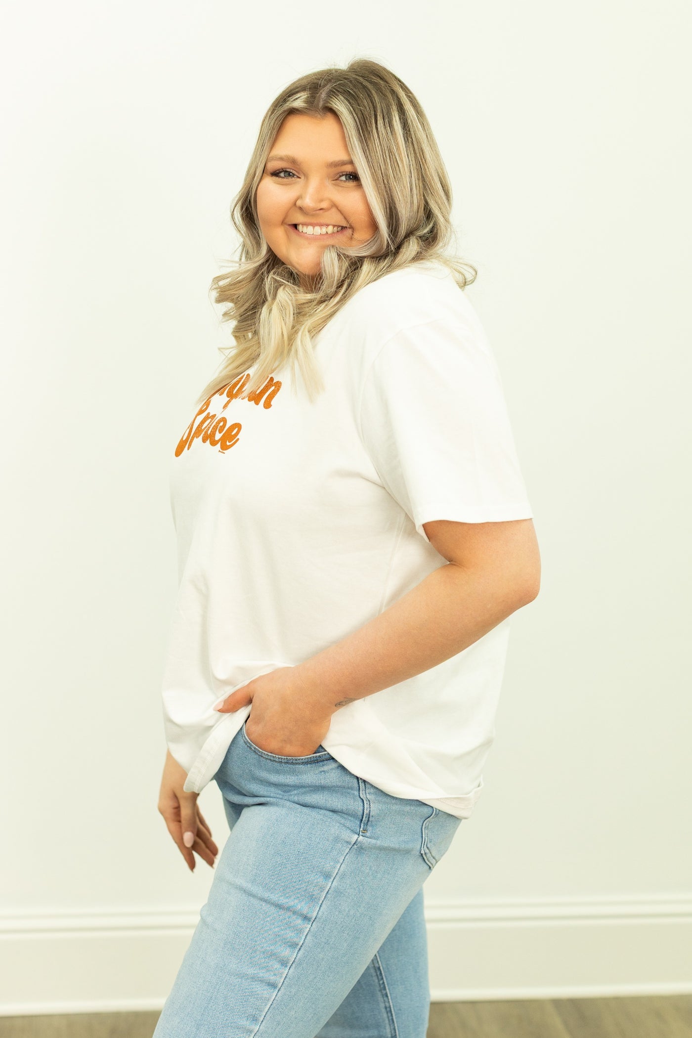 Pumpkin Spice on White Tee Shirt Blank