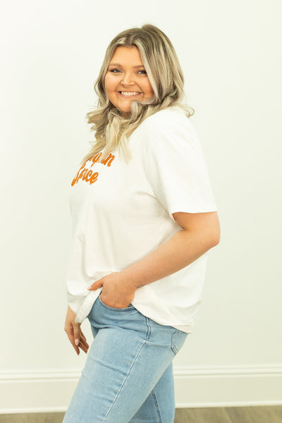 Pumpkin Spice on White Tee Shirt Blank
