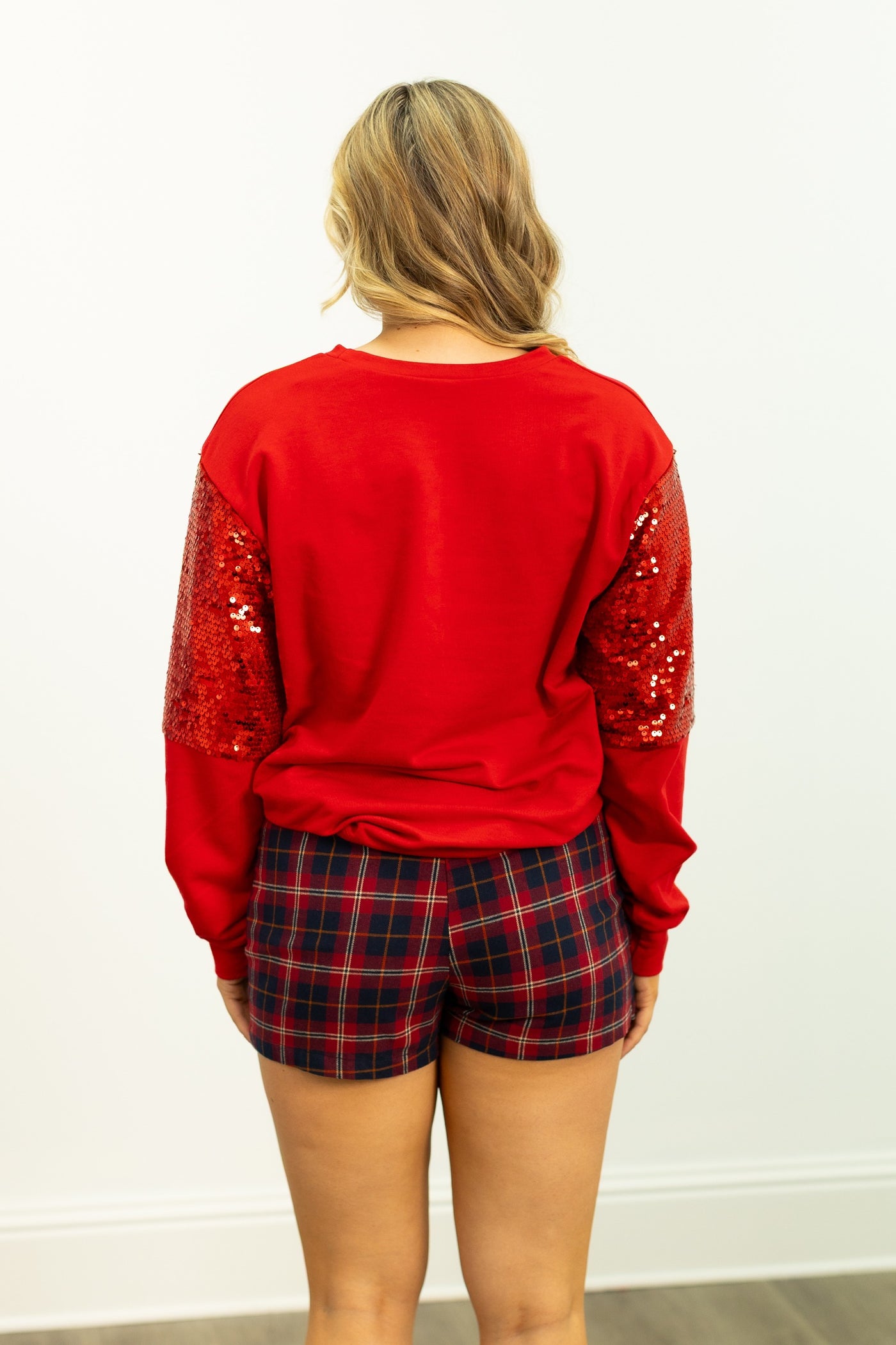 Merry on Light Weight Sequins Crewneck, Red