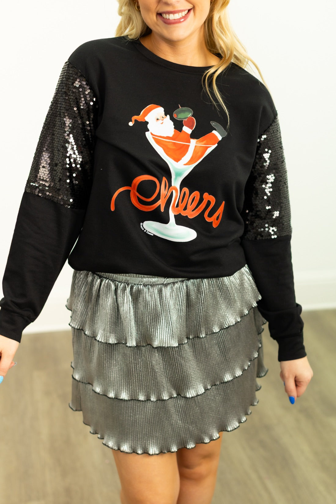 Cheers Santa on Light Weight Crewneck, Black