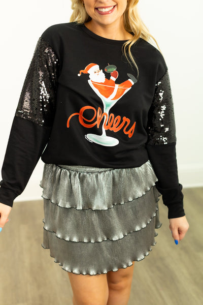 Cheers Santa on Light Weight Crewneck, Black