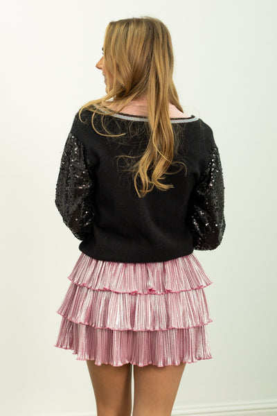 Glitter Skulls on Black Cardigan
