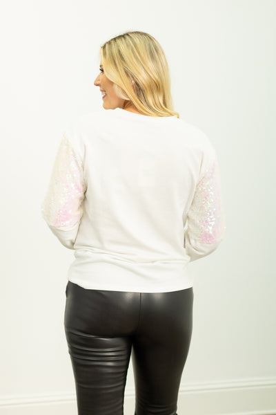 Jack-o'-lantern on Sequins Sweatshirt, White