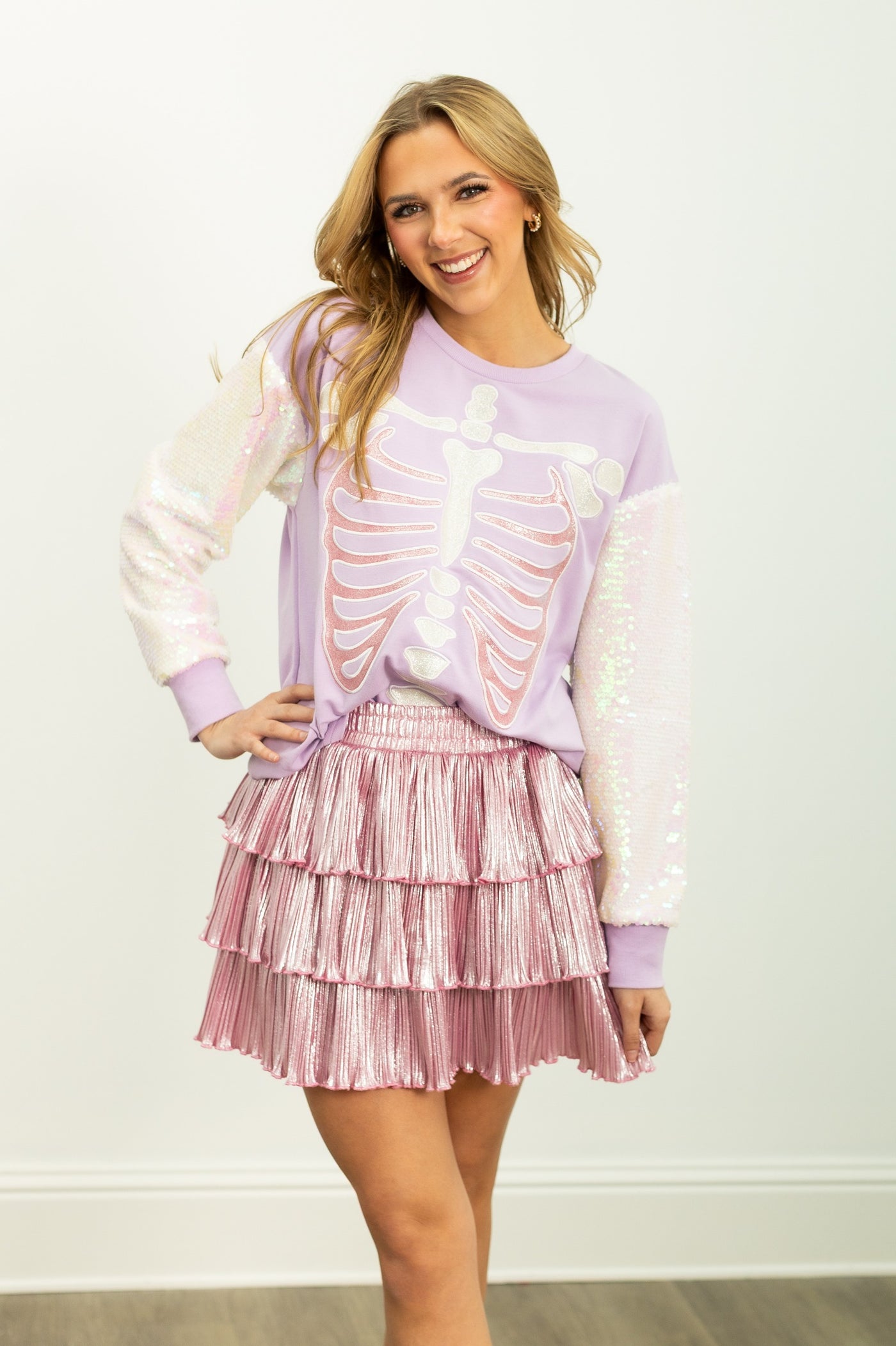 Glitter Skeleton on Purple Long-Sleeve Shirt