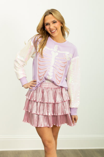 Glitter Skeleton on Purple Long-Sleeve Shirt