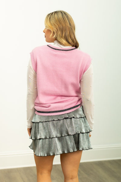 Glitter Candy Corn on Pink Sweater Vest