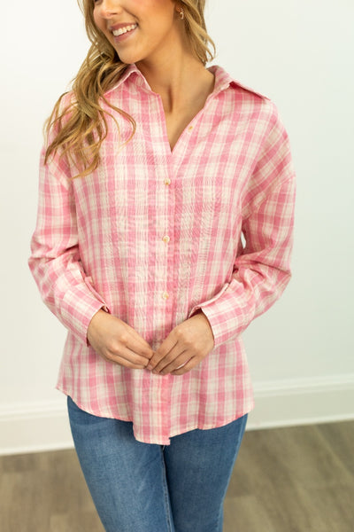 The Kathryn Button-Up, Pink Plaid