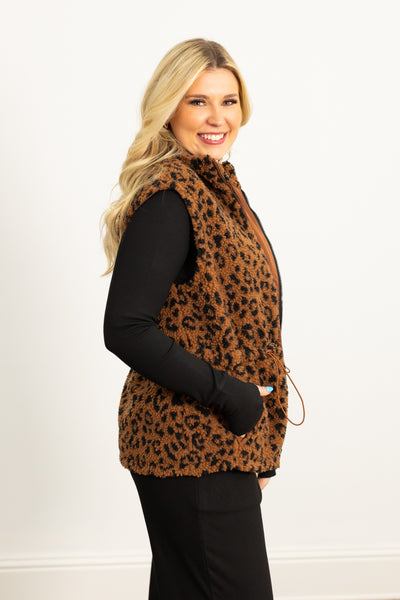 Sherpa Reversible Zip Vest, Leopard