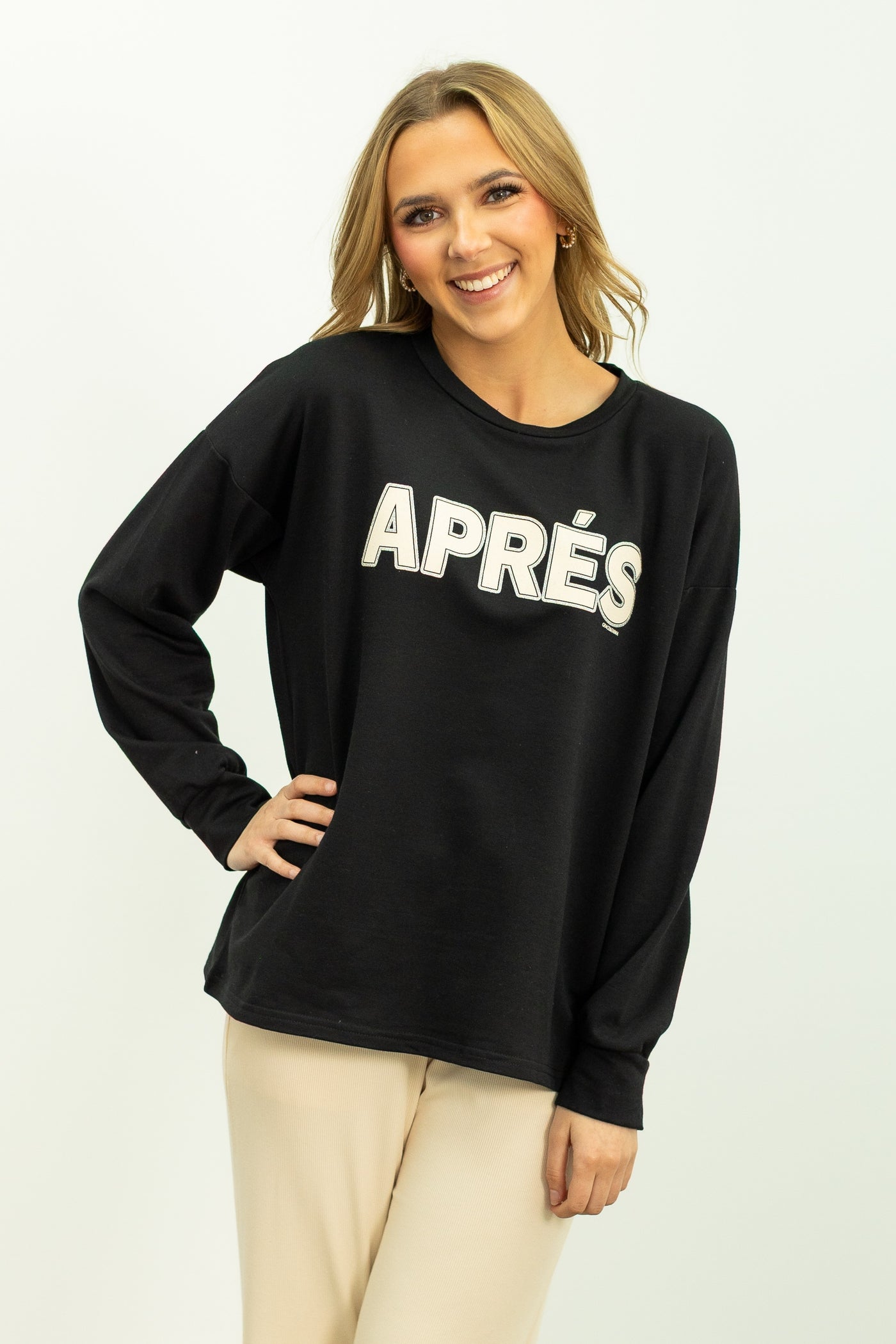 APRES on Light Weight Sweatshirt , Black