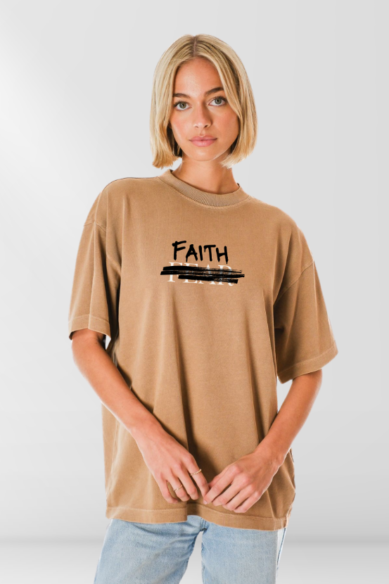 Faith over Fear on Desert Taupe Box Tee