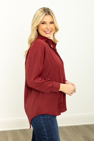 The Kathryn Button-Up, Maroon