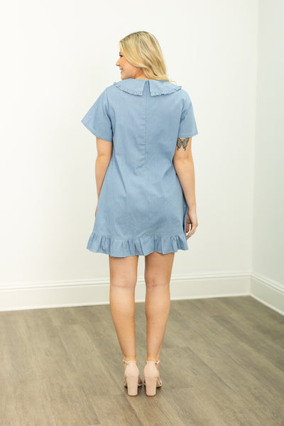 Chambray Dress with Wide Collar