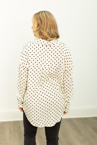 Kathryn Classic Button-Up, Ivory Polka-Dot