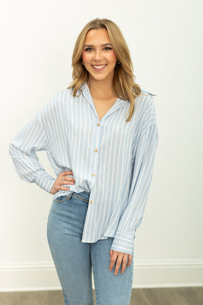Kathryn Classic Button-Up, Blue Stripes