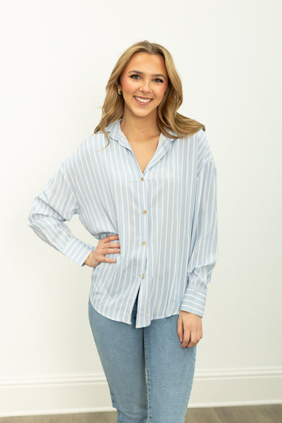 Kathryn Classic Button-Up, Blue Stripes