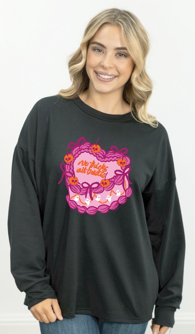 No Tricks All Treats on Light Weight Sweatshirt , Black