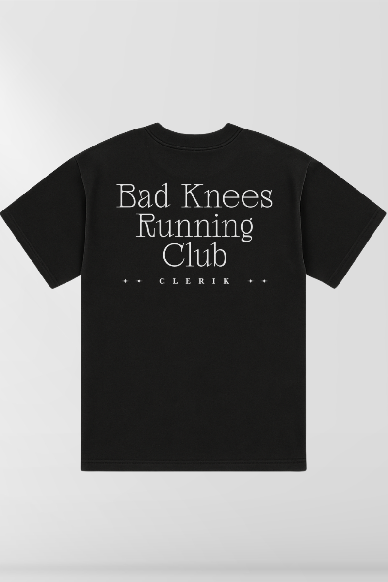Bad Knees Running Club on Black Box Tee