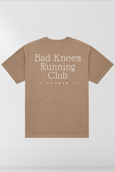 Bad Knees Running Club on Desert Taupe Box Tee