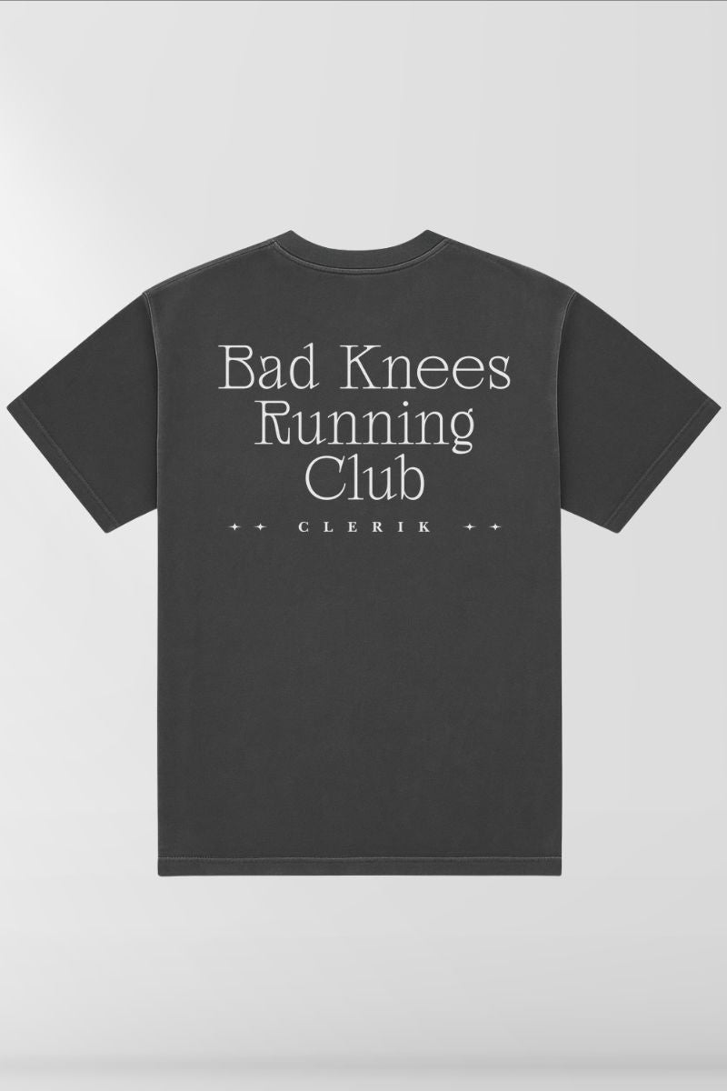 Bad Knees Running Club on Vintage Black Box Tee