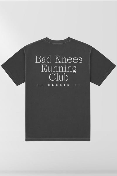 Bad Knees Running Club on Vintage Black Box Tee