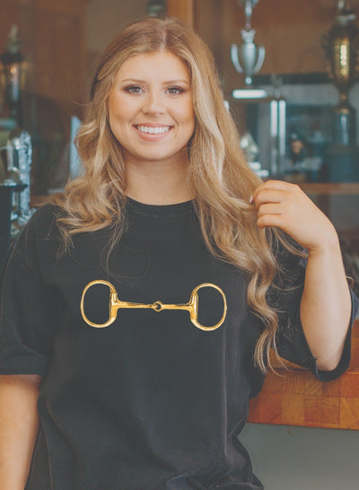 Gold Horse-Bit on Black Boxy Tee