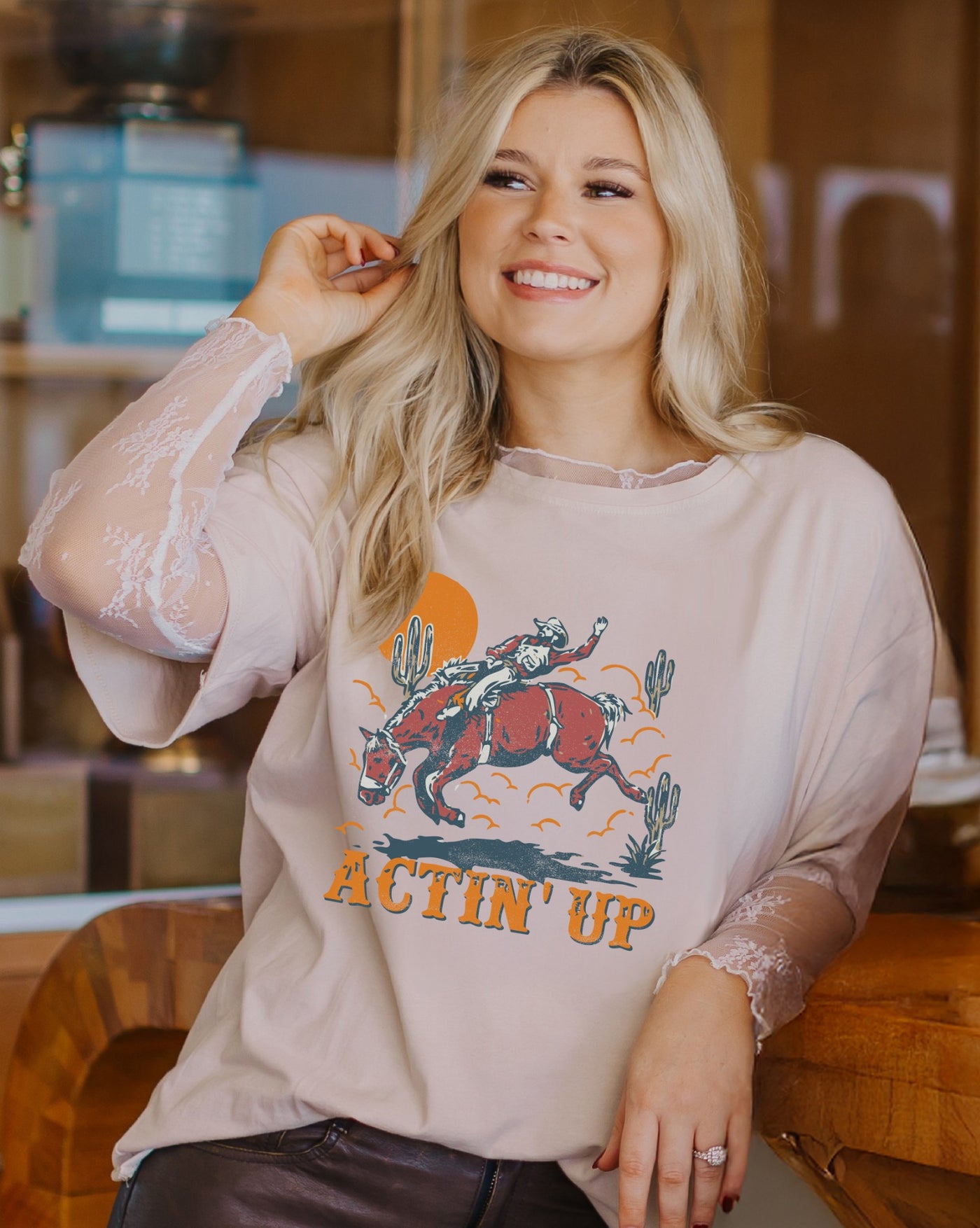 Actin' Up on Beige Boxy Tee