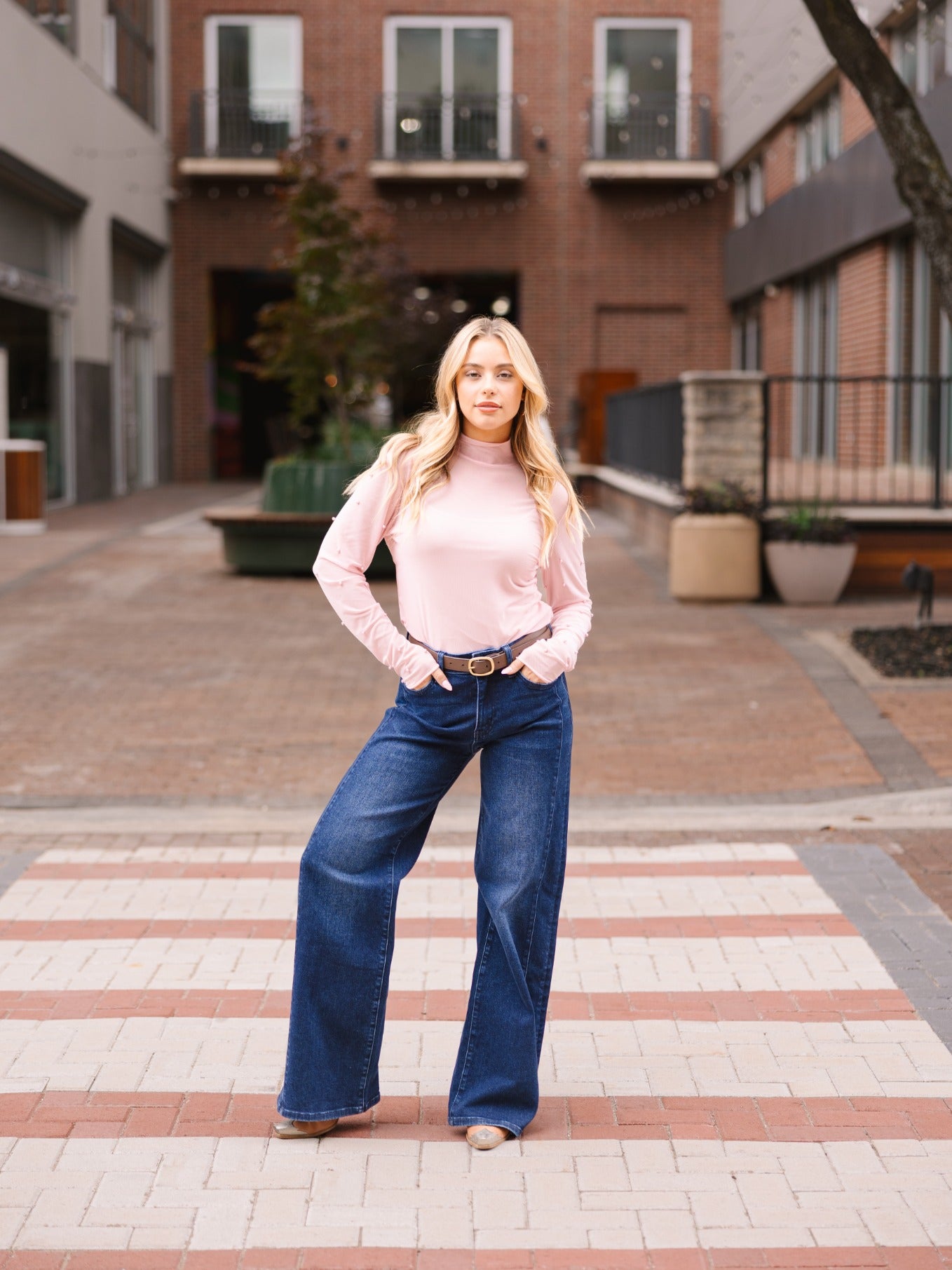 Mock Neck Mesh Top with Pearl Detail, Pink
