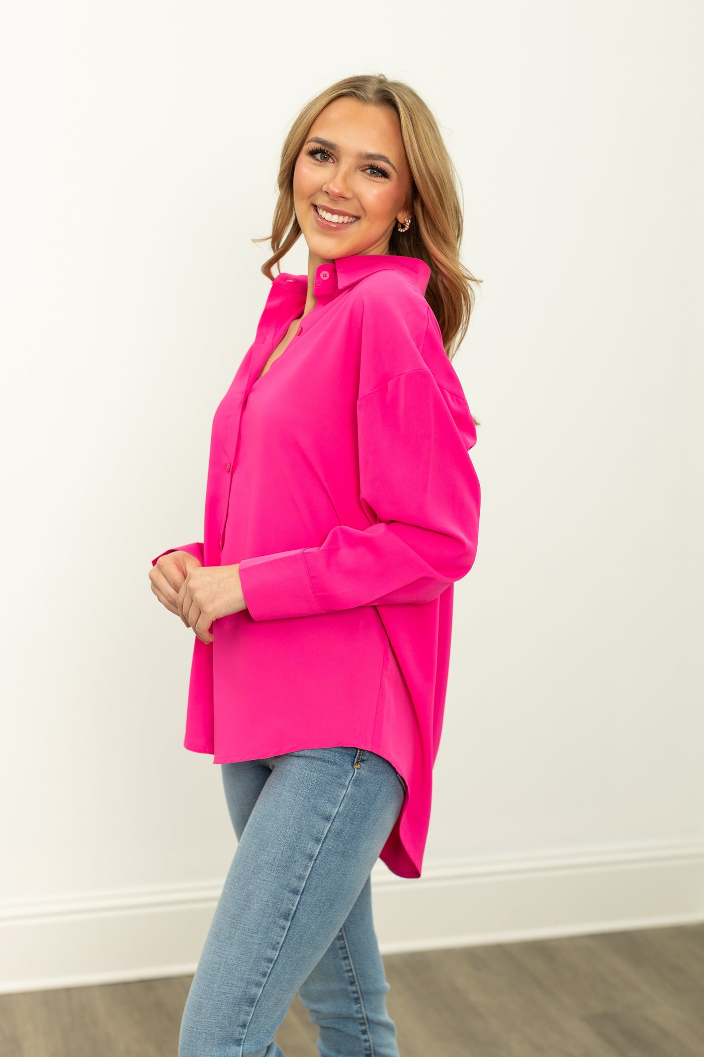 The Kathryn Button-Up, Hot Pink