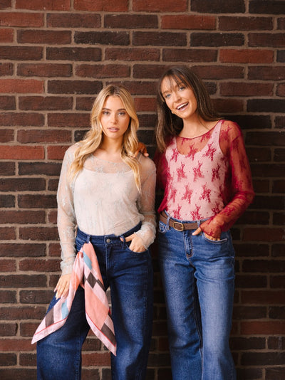 Lace Long-sleeve Top, Sage