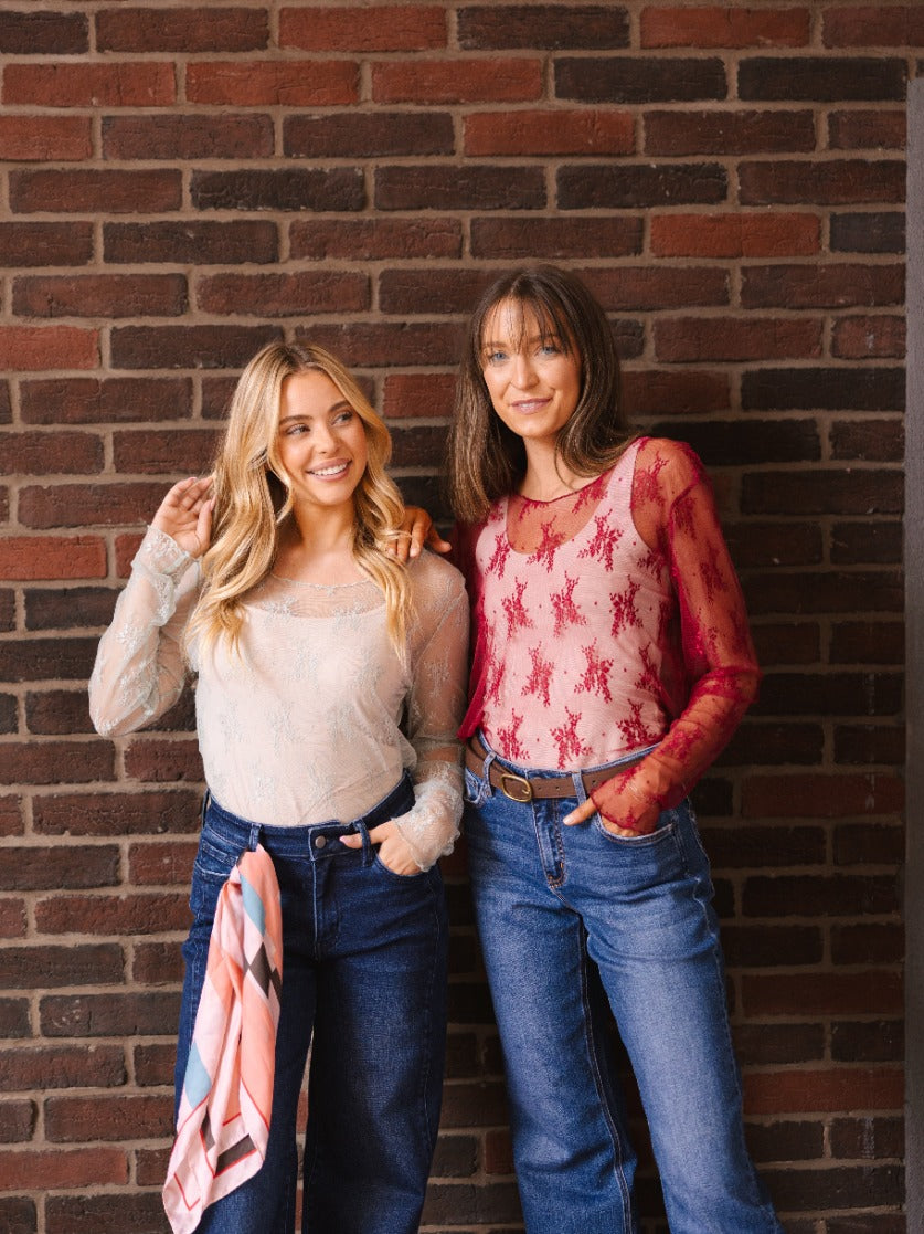 Lace Long-sleeve Top, Sage