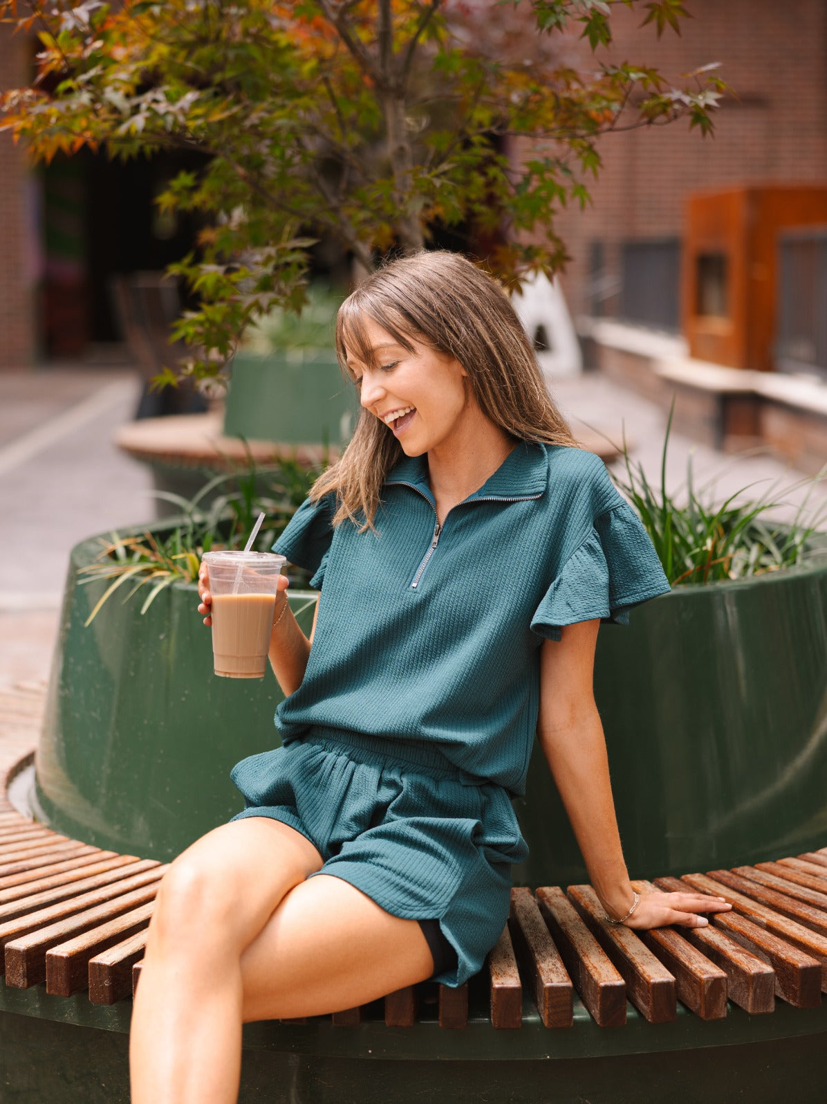 Forest Green Quarter Zip with Flutter Sleeves